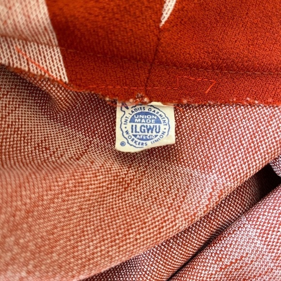 Vintage 60s Mod Shift Dress ILGWU Red & Ivory Striped Zip Front A-Line Retro XL - Picture 6 of 8